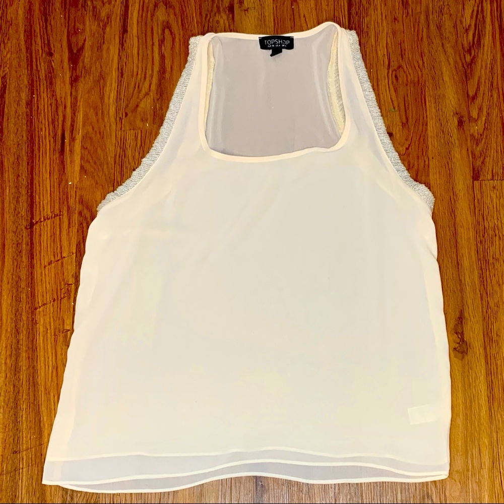Topshop White Beaded Tank